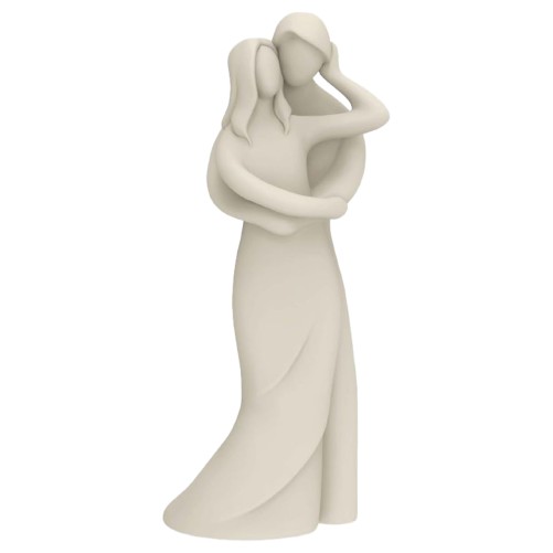 Statue moderne tendresse en résine peinte a la main couleur beige et blanche - H. 13 cm