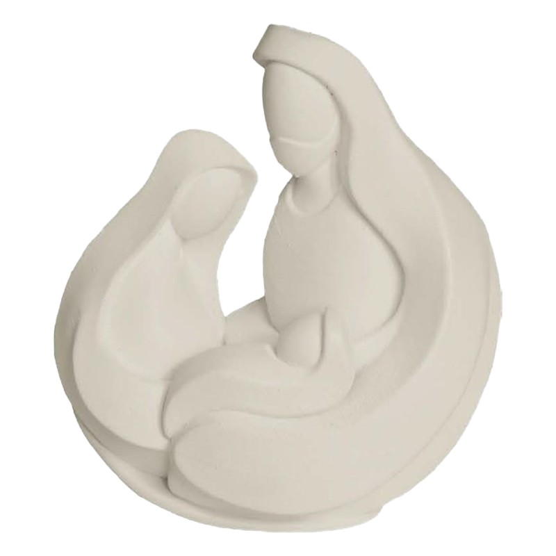 Statue moderne de la Sainte Famille en resine couleur blanche - H. 8.5 cm