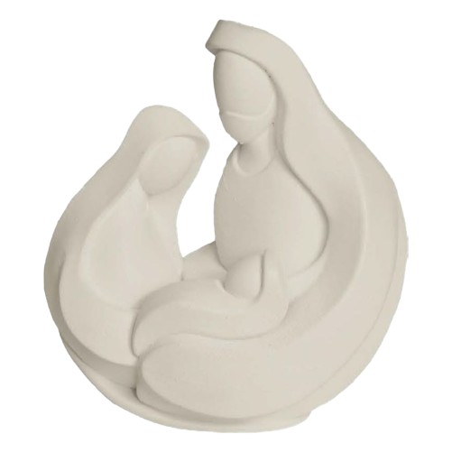 Statue moderne de la Sainte Famille en resine couleur blanche - H. 8.5 cm