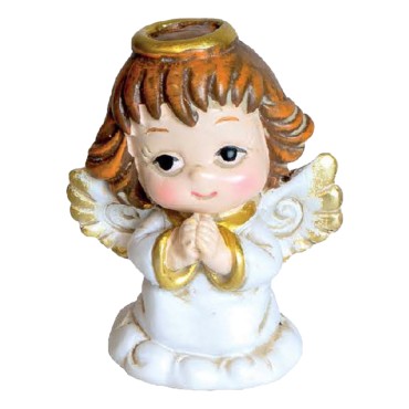 Petit ange en résine en prière couleur dorée et blanche H. 4 cm