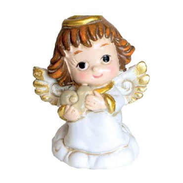 Petit ange en résine avec cœur couleur dorée et blanche H. 4 cm