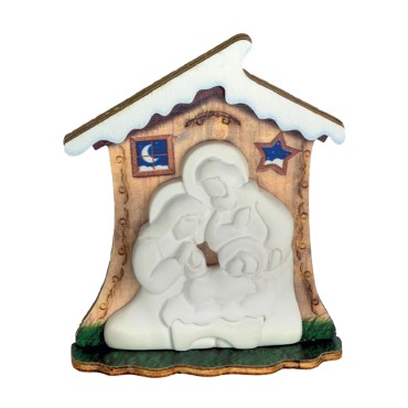 Cabane en bois avec nativité en résine H. 11 cm