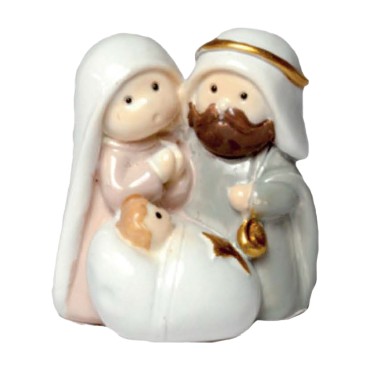 Nativité en résine de couleur effet porcelaine peinte à la main H. 4 cm