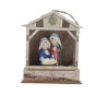 Nativité lumineuse en résine avec cabane bois à poser ou à suspendre H. 14.3 cm