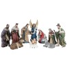 Creche en resine peinte polychrome a la main de 11 personnages H. 20 cm.
