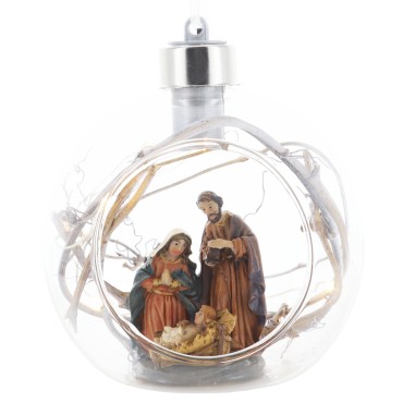 Sainte Famille dans boule lumineuse Ø 10 cm