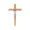 Crucifix en bois d´olivier biseaute avec christ métal couleur argentée - H. 20 cm.