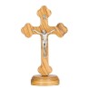Crucifix baroque orthodoxe en bois d´olivier de Terre sainte sur socle avec Christ métal H. 15 cm.