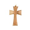 Croix d aube en bois d olivier de Terre Sainte bords biseautes 8 cm, anneau couleur doree