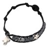 Bracelet dizainier ajustable sur corde de couleur noire avec grains carres en hématite et croix en métal.
