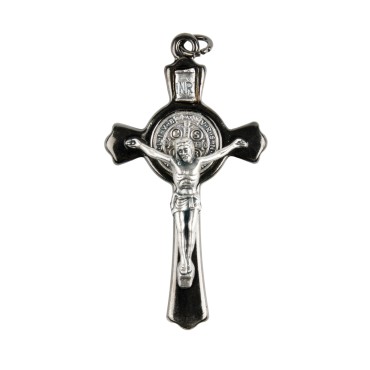 Croix de Saint Benoît couleur hématite – Hauteur 7,8 cm, livrée en boîte