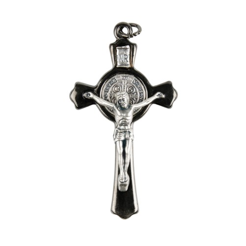 Croix de Saint Benoît couleur hématite – Hauteur 7,8 cm, livrée en boîte