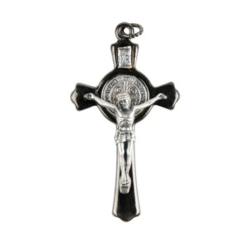 Croix de Saint Benoît couleur hématite – Hauteur 7,8 cm, livrée en boîte