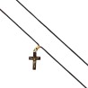 Croix de cou épaisse en bois avec Christ métal H.3 cm, cordon marron.