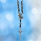 Collier dizainier réglable avec cordon noir, grains en hématite, cœur Saint Michel et pendentif épée de Saint Michel.