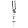 Collier dizainier réglable avec cordon noir, grains en hématite, cœur Saint Michel et pendentif épée de Saint Michel.