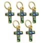 Croix de cou, petit modele, couleur doree et interieur couleur bleu/vert nacre, H. 1,2 cm. LOT DE 5