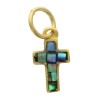 Croix de cou, petit modele, couleur doree et interieur couleur bleu/vert nacre, H. 1,2 cm. LOT DE 5