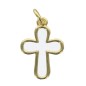 Croix de cou, couleur doree et interieur blanc, H. 1,8 cm.