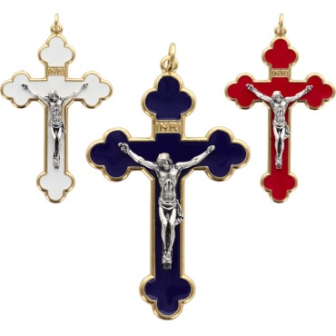 Croix baroque dorée, émaillée plusieurs couleurs – Hauteur 8 cm