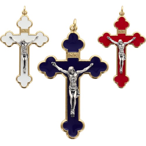Croix baroque dorée, émaillée plusieurs couleurs – Hauteur 8 cm