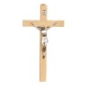 Crucifix bois clair avec Christ métal couleur argentée - H. 15 cm.