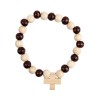 Bracelet sur élastique en bois grains guillochés clairs et fonces Ø 9 mm, avec croix en bois.