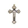 Croix baroque couleur dorée et emaillée en bleu et blanc avec Christ métal couleur argentée - H. 8,5 cm.