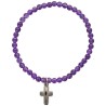 Bracelet sur elastique en pierre naturelle ou synthetique Ø 4 mm avec croix. Plusieurs modeles.
