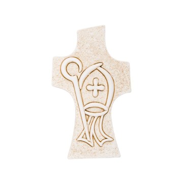 Croix de communion en résine imitation pierre H.9.5 X 5.5 cm Croix et Mitre