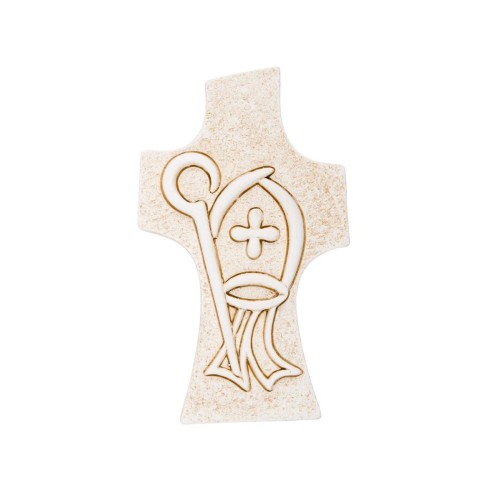 Croix de communion en résine imitation pierre H.9.5 X 5.5 cm Croix et Mitre