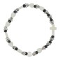 Bracelet dizainier sur élastique grains en nacre forme cœur et grains noirs Ø 5 mm avec croix nacre.