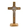 Croix de saint Benoit sur socle en bois d'olivier, hauteur 14,5 cm.