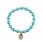 Bracelet sur elastique couleur doree grains imitation nacre Ø 7 mm, medaille Vierge Miraculeuse.