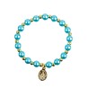 Bracelet sur elastique couleur doree grains imitation nacre Ø 7 mm, medaille Vierge Miraculeuse.