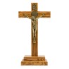 Croix de saint Benoit en bois d olivier et Christ couleur bronze avec coffret sur le socle, hauteur 28,5 cm.