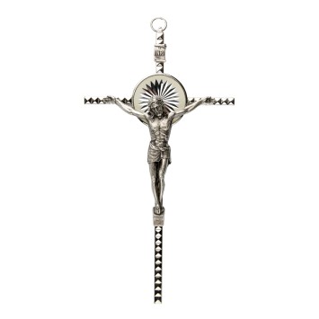 Crucifix avec Christ métal couleur argenté et rayons - H. 16 cm.