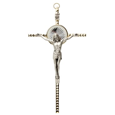 Crucifix avec Christ métal couleur doré et rayons - H. 16 cm.