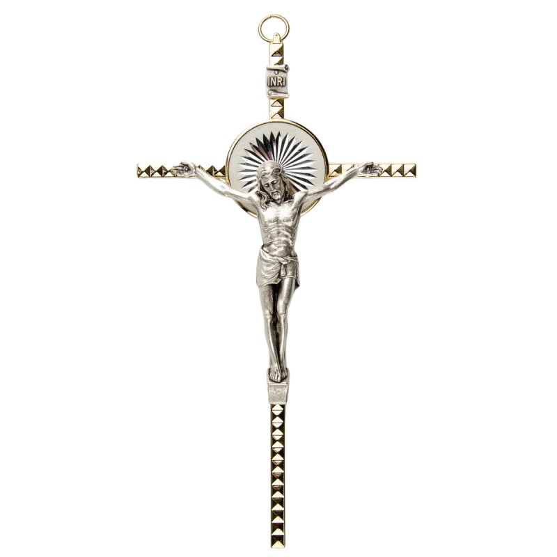 Crucifix avec Christ métal couleur doré et rayons - H. 16 cm.