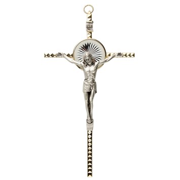 Crucifix avec Christ métal couleur doré et rayons - H. 16 cm.