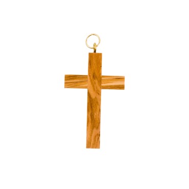 Croix d'aube en bois d olivier 7 cm, anneau couleur doré.