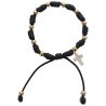 Bracelet dizainier sur corde reglable, grains de couleurs dores Ø 5 mm et croix. Existe en differentes couleurs.