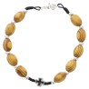 Bracelet sur corde grains ovales en bois Ø 7 mm avec croix métal noir.