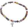 Bracelet sur elastique grains en pierre naturelle melangee  Ø 4 mm, avec croix.