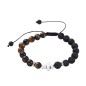 Bracelet sur corde reglable grains en pierre de lave et œil de tigre Ø 6/8 mm avec croix.