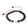 Bracelet sur corde reglable grains en pierre de lave et œil de tigre Ø 6/8 mm avec croix.