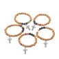 Bracelet sur élastique grains bois et pierres de lave / pierre naturelle Ø 8 mm. LOT DE 5 ASSORTIS