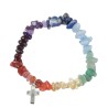 Bracelet sur elastique pour enfant, eclats de pierre naturelle 7 couleurs des anges avec croix.