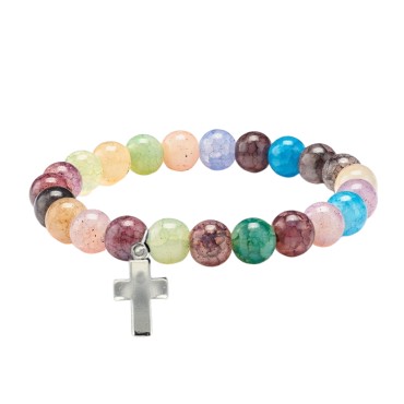 Bracelet sur elastique grains imitation pierre multicolore Ø 8 mm .