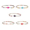 Bracelets sur elastique grain perle verre multicolore Ø 4 mm avec croix. LOT DE 5 ASSORTIS